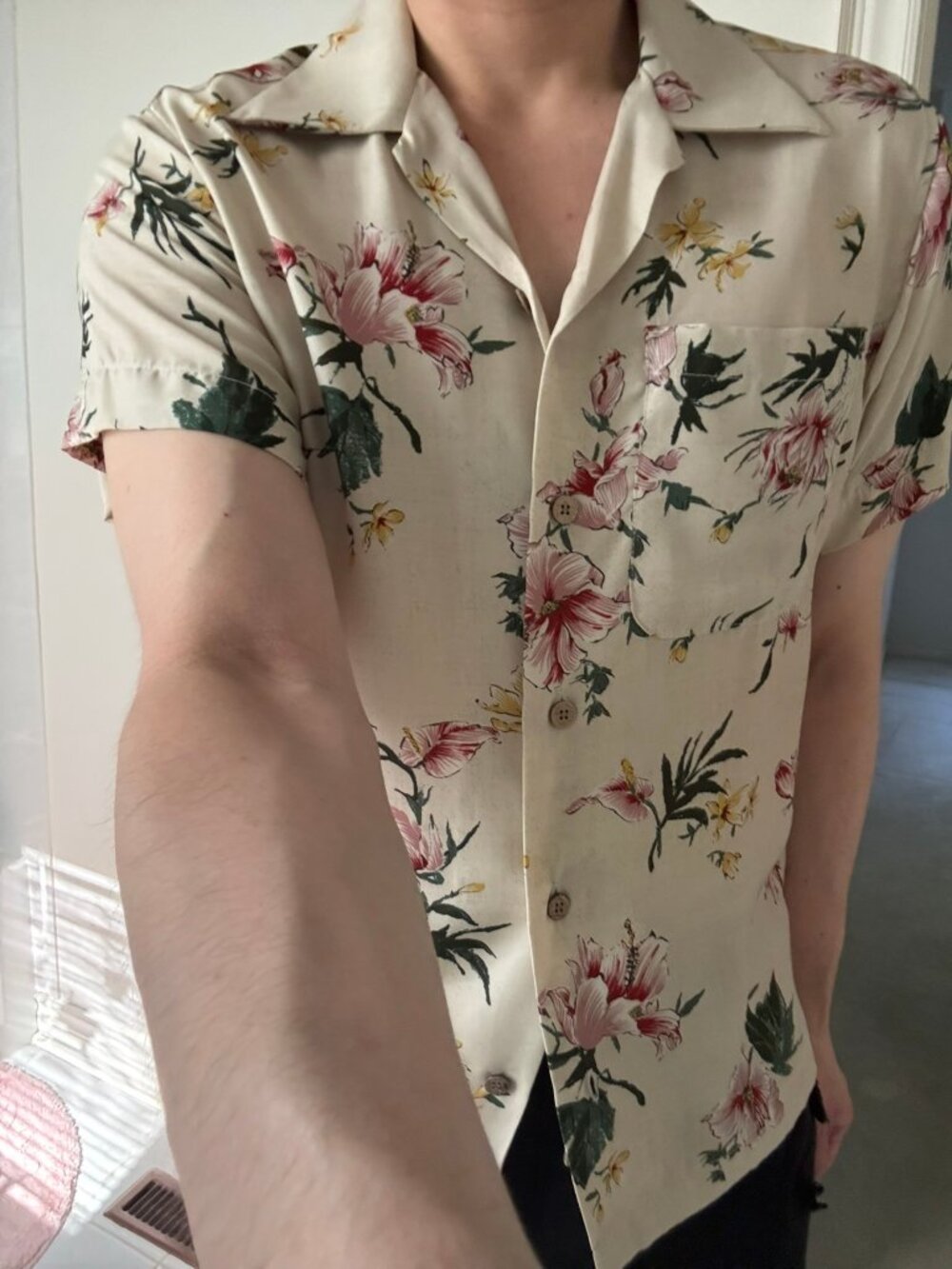 Naked & Famous Silky Flowers White Aloha Camp Collar Shirt S Slim